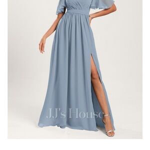 JJs House Blue Pleated Off-Shoulder Maxi Dress